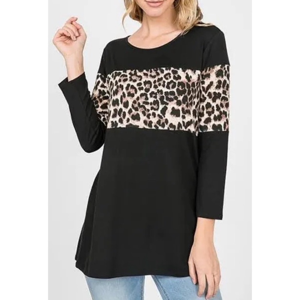 Chic Soul Black Tunic top with Leopard Print, size 2xl